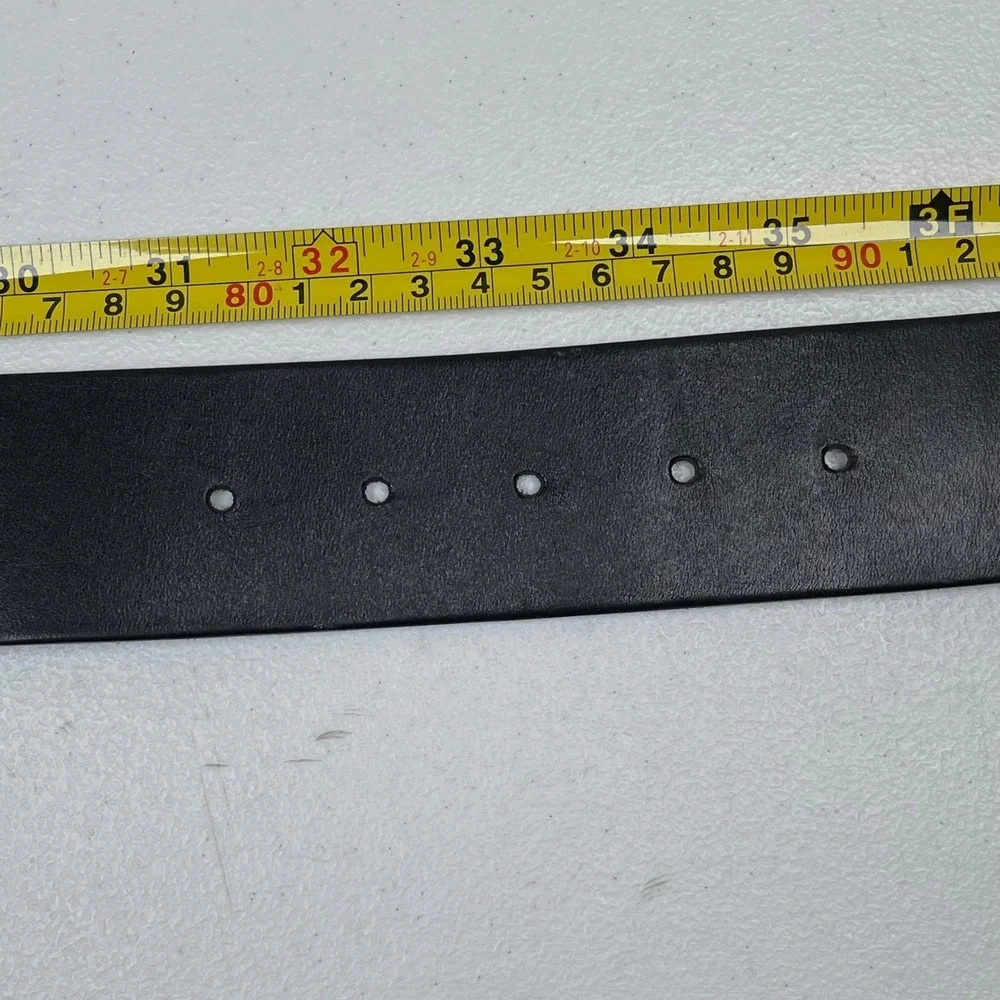 Vintage Eddie Bauer Leather Belt Women M Black Silver Crescent Buckle Western